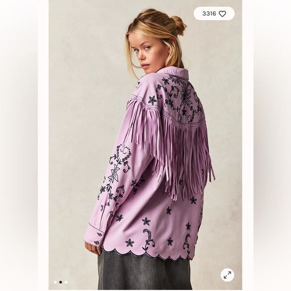 Free People Great Plains Fringe Denim Top Lilac Embroidered western shirt L - Picture 3 of 8